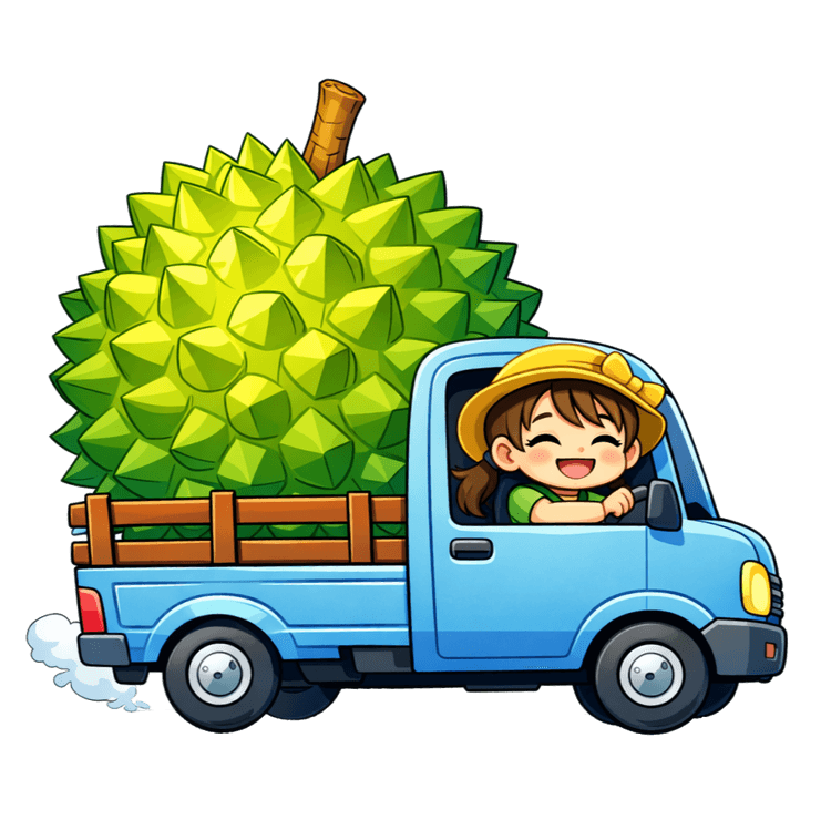 Durian seller with her fully stocked truck